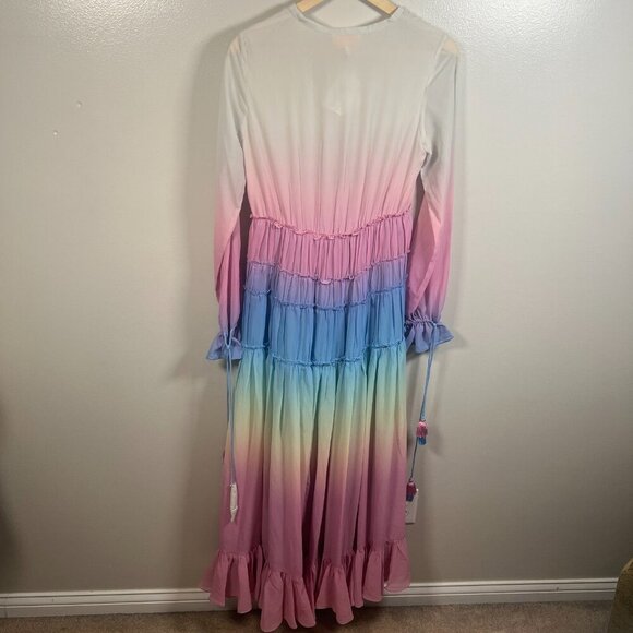 Rococo Sand Rainbow Hi Low Maxi Dress Size Small Ruffle Tiered Photo Shoot Party - Picture 3 of 15